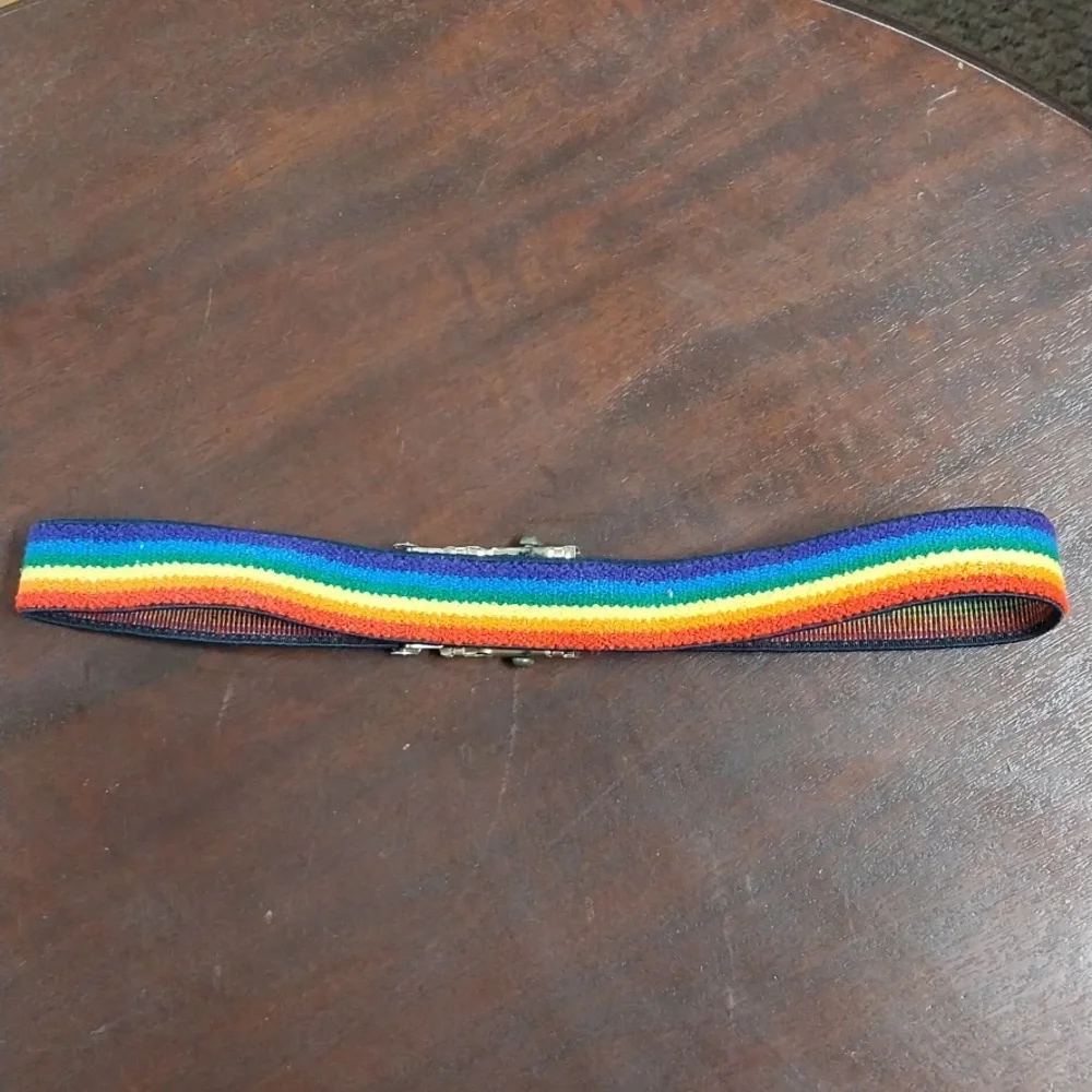 80s Rainbow Stripe Belt with Gold Buckle